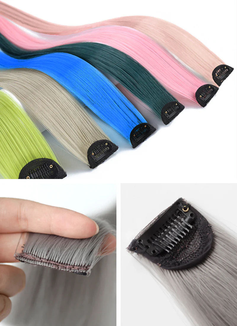 24" Heat Resistant Synthetic Clip-On Hair Streaks (3 Pairs)