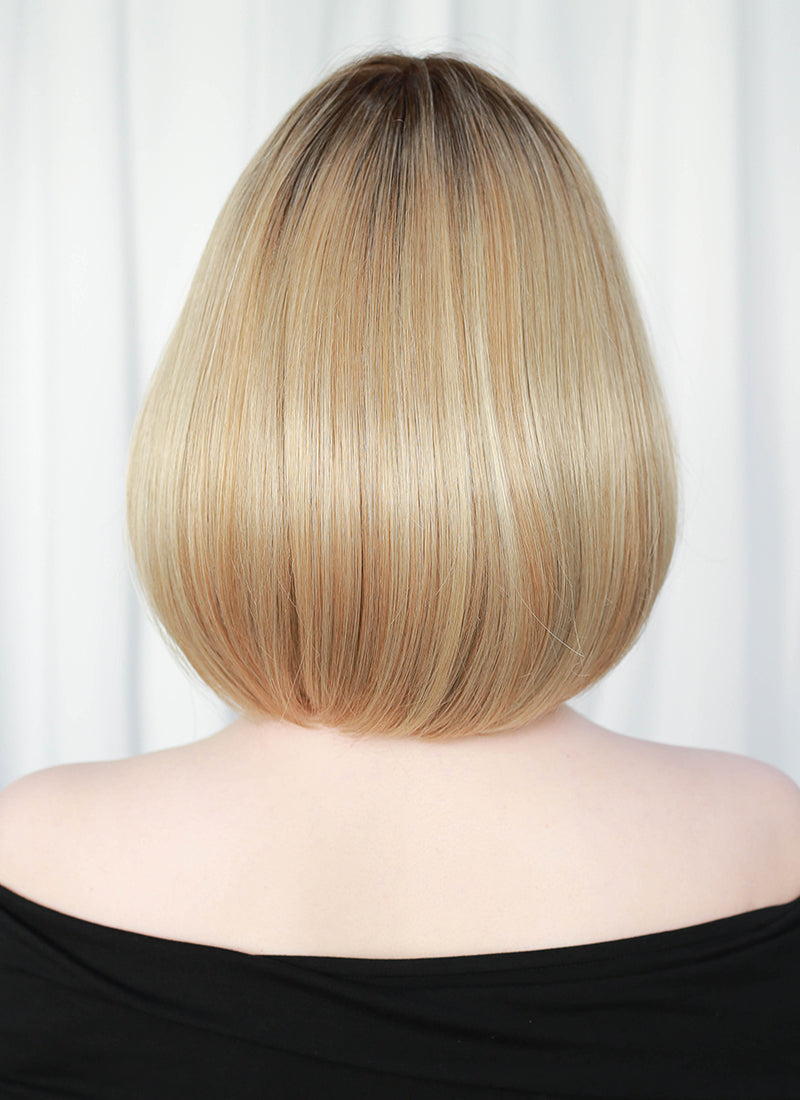 Mixed Blonde With Dark Roots Straight Mono Top Bob Lace Wig MN002