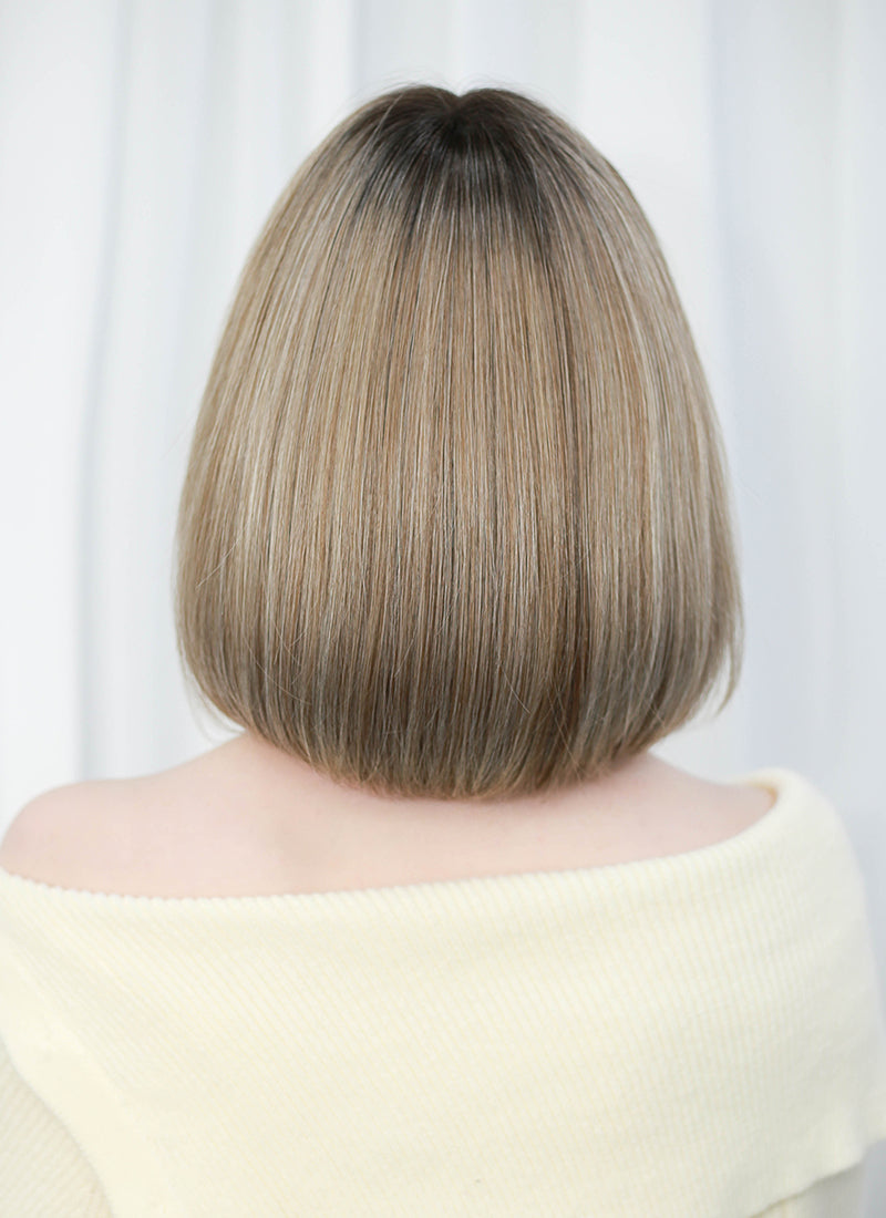 Balayage Blonde With Dark Roots Straight Mono Top Bob Lace Wig MN005