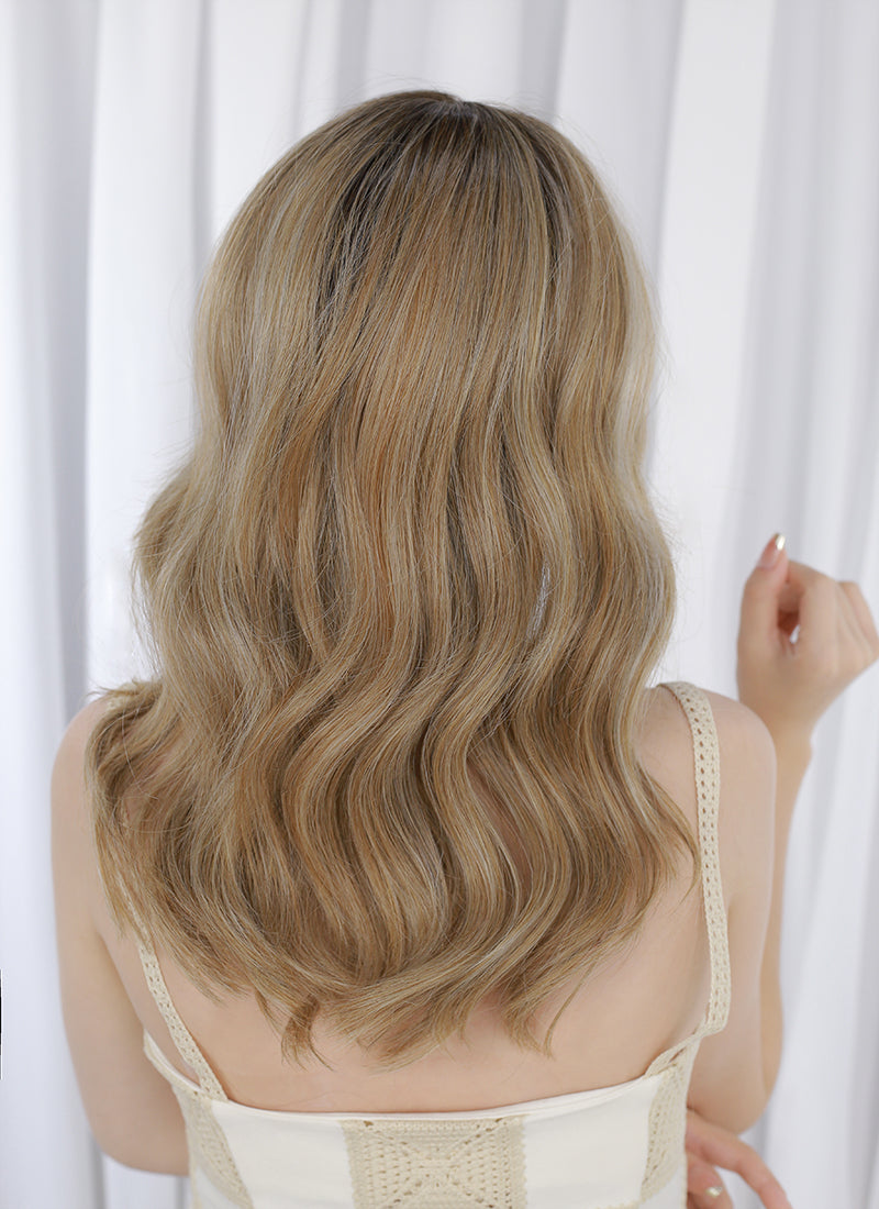 Mixed Blonde With Dark Roots Wavy Mono Top Lace Wig MN013