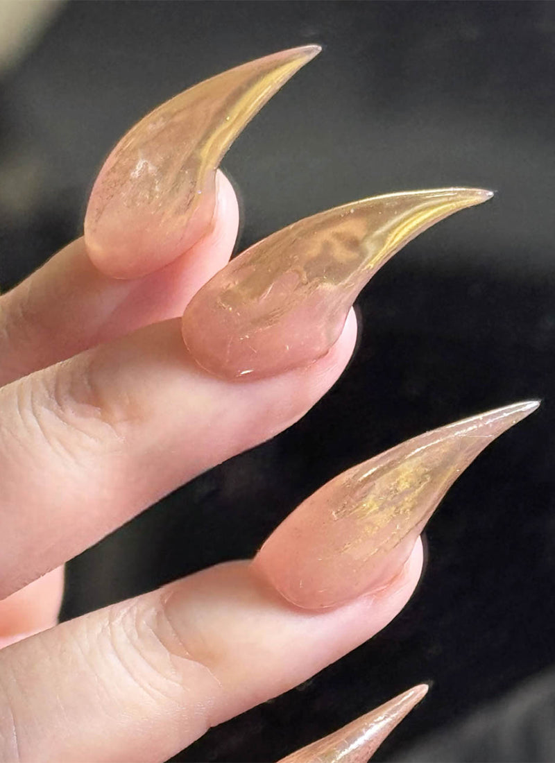 3D Champagne Gold & Nude Pink Edgy Unique & Luxe Claw Handmade Press-On Nails NF061