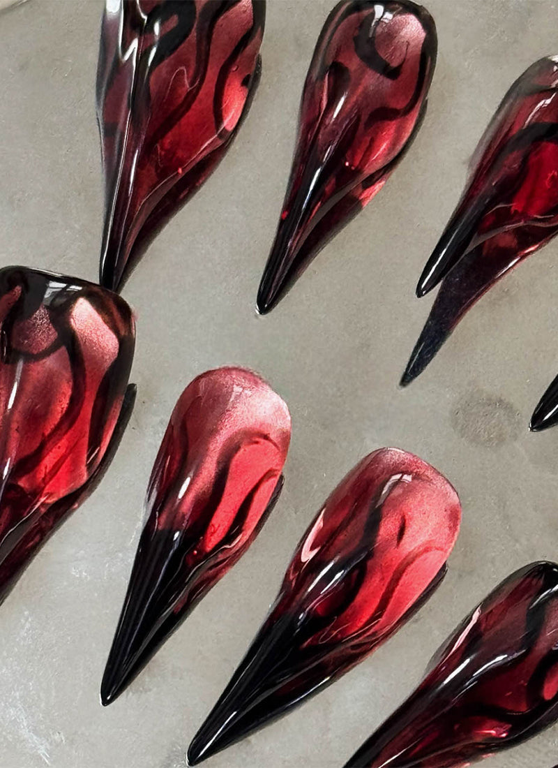 3D Red and Black Flame Claw Handmade Press-On Nails NF062