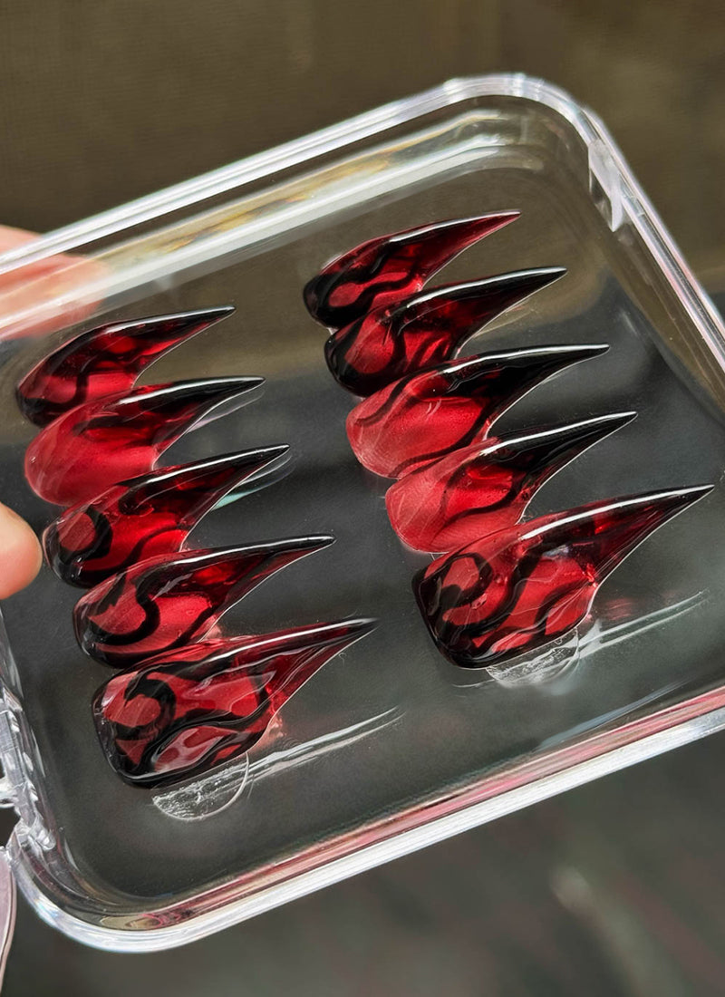 3D Red and Black Flame Claw Handmade Press-On Nails NF062