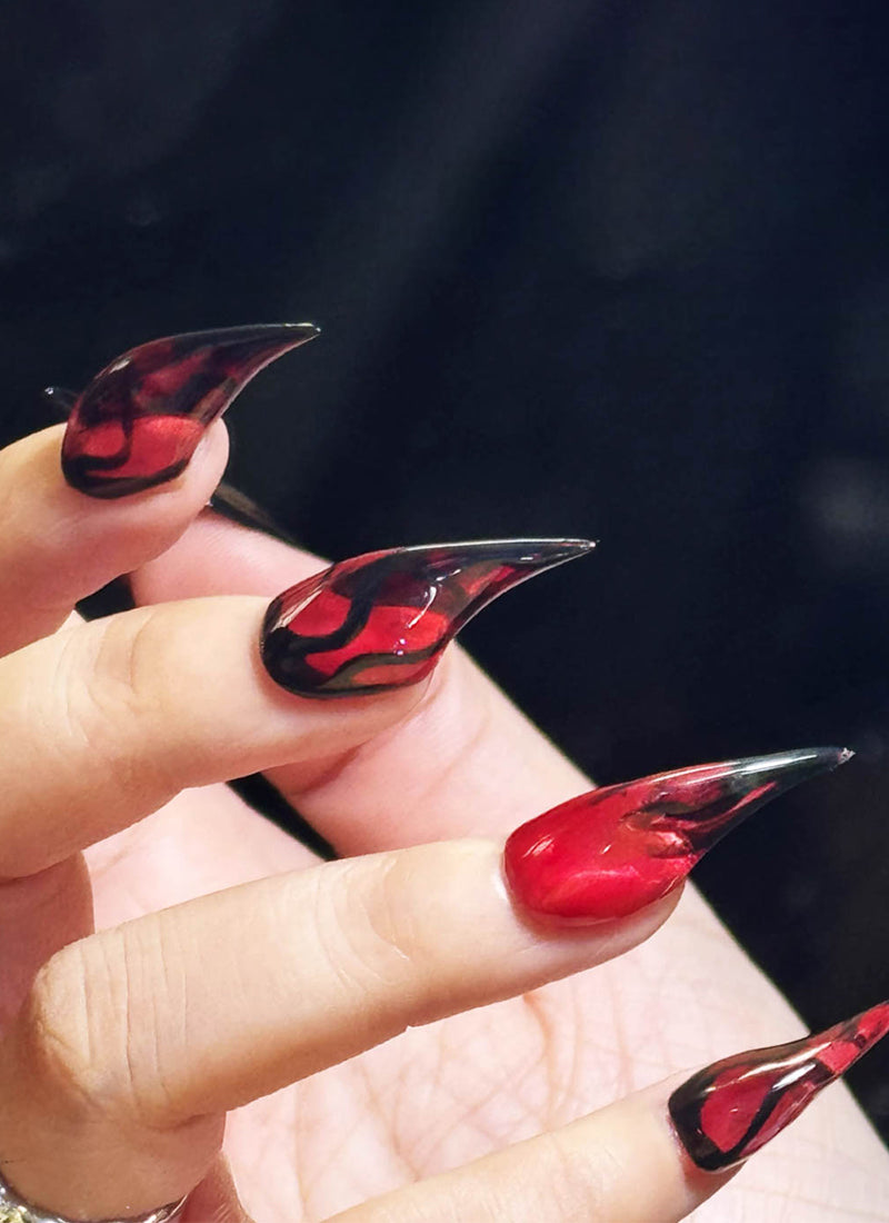 3D Red and Black Flame Claw Handmade Press-On Nails NF062