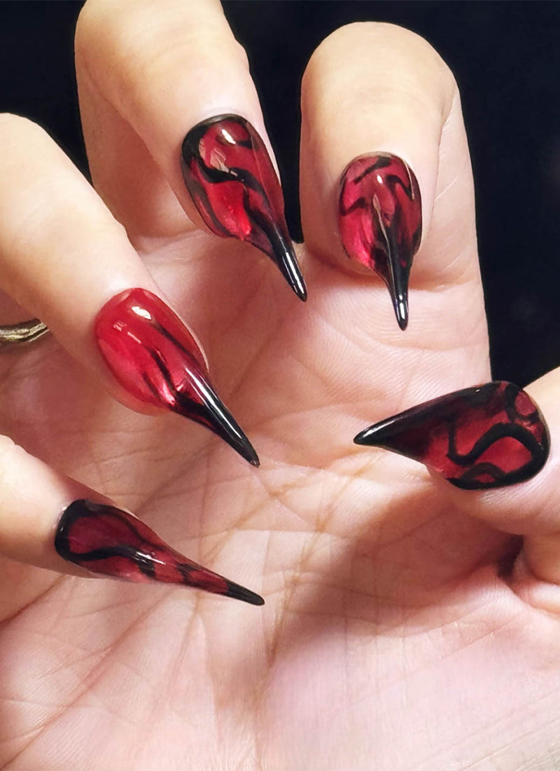 3D Red and Black Flame Claw Handmade Press-On Nails NF062