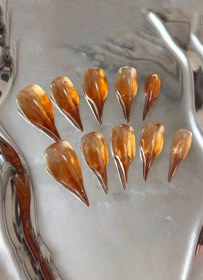 3D Amber Tortoise & Maple Claw Handmade Press-On Nails NF063