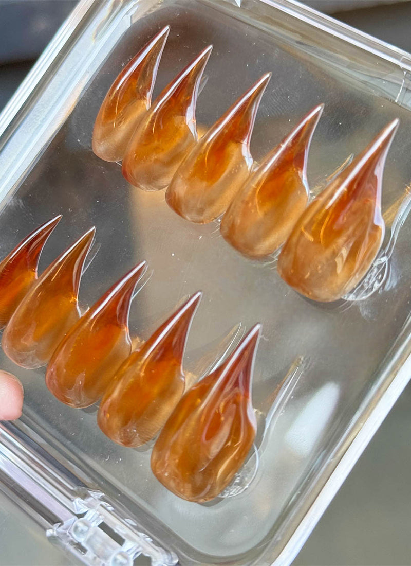 3D Amber Tortoise & Maple Claw Handmade Press-On Nails NF063