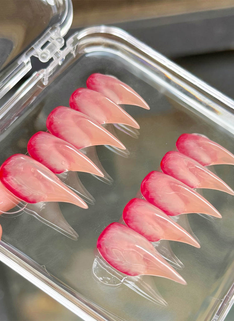 3D Blood Effect Gothic Edgy Nude Fantasy Claw Handmade Press-On Nails NF064