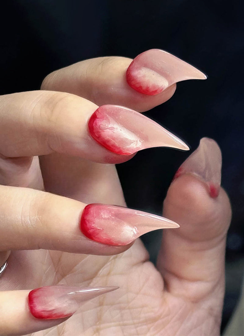 3D Blood Effect Gothic Edgy Nude Fantasy Claw Handmade Press-On Nails NF064