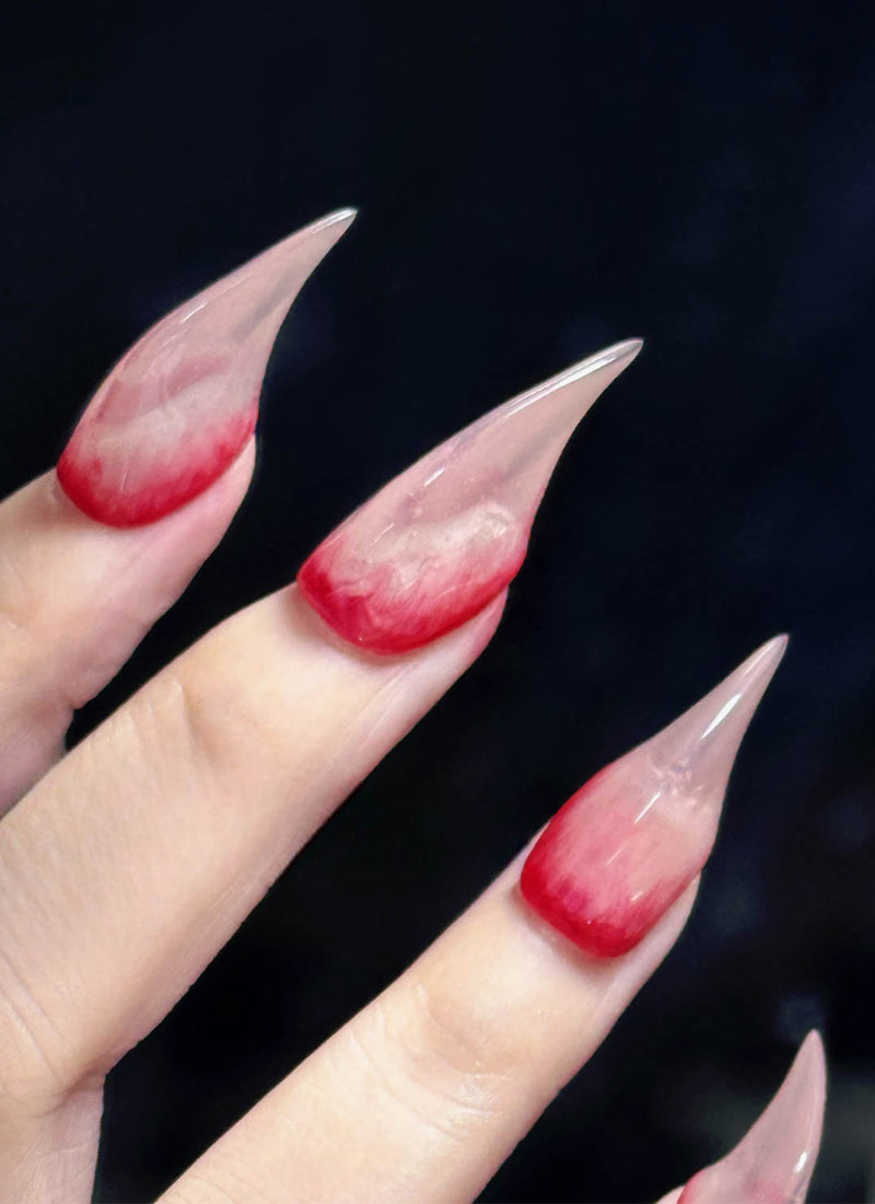 3D Blood Effect Gothic Edgy Nude Fantasy Claw Handmade Press-On Nails NF064