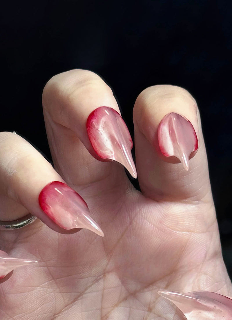 3D Blood Effect Gothic Edgy Nude Fantasy Claw Handmade Press-On Nails NF064