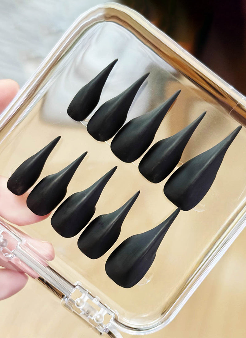 3D Matte Black Claw Handmade Press-On Nails NF073