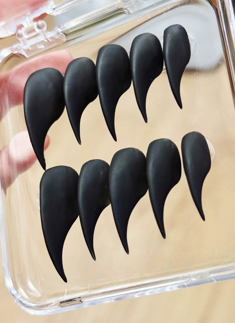 3D Matte Black Claw Handmade Press-On Nails NF073