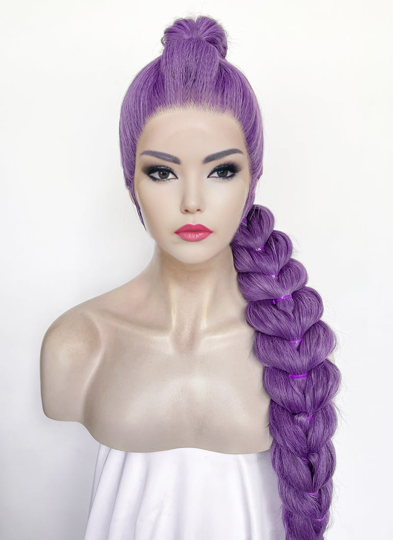 KPop Demon Hunters Rumi Pastel Purple Braided Lace Front Synthetic Wig LF2515