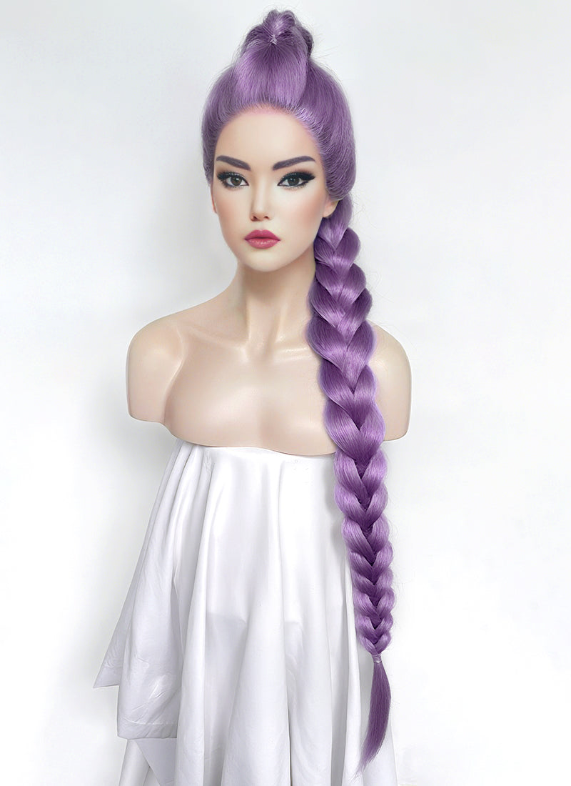 KPop Demon Hunters Rumi Pastel Purple Braided Lace Front Synthetic Wig LF2515