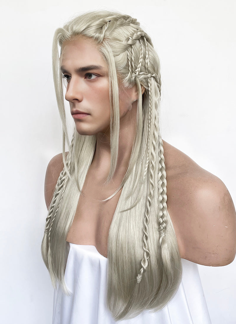 Pastel Ash Blonde Braided Lace Front Synthetic Men's Wig LF2518
