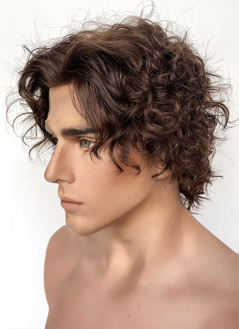 Wonka Timothee Chalamet Brunette Spiral Curly Lace Front Synthetic Hair Men's Wig LF6054