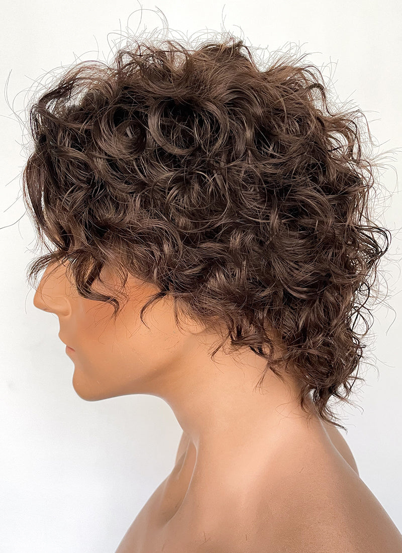 Wonka Timothee Chalamet Brunette Spiral Curly Lace Front Synthetic Hair Men's Wig LF6054