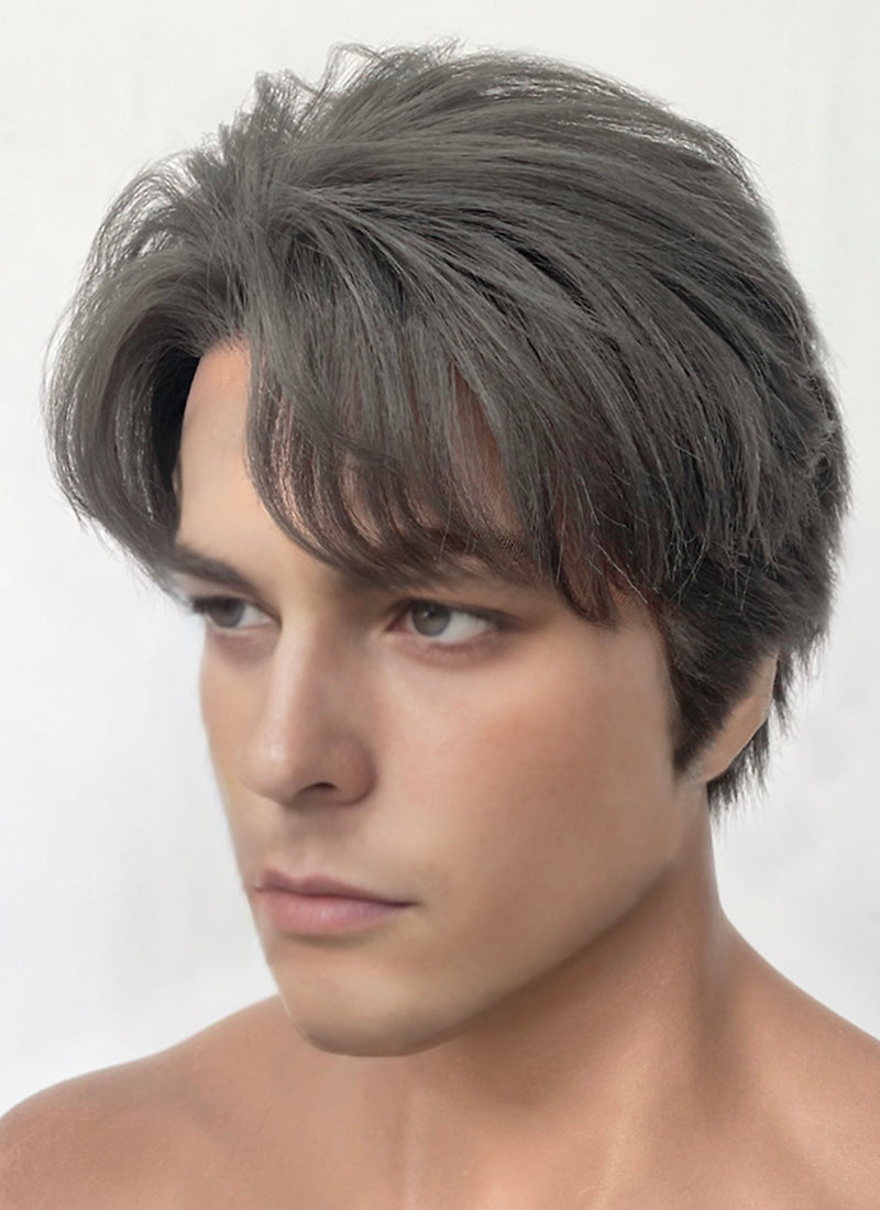 Dark Grey Straight Yaki Lace Front Synthetic Men's Wig LF6133