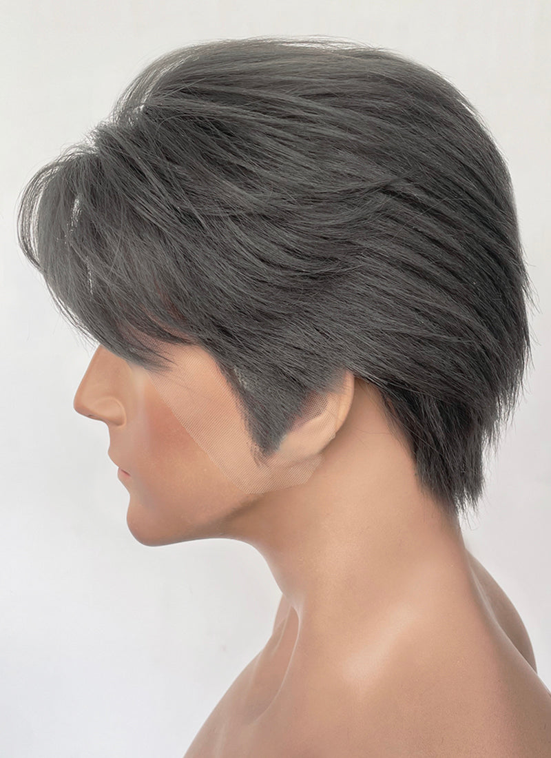 Dark Grey Straight Yaki Lace Front Synthetic Men's Wig LF6133