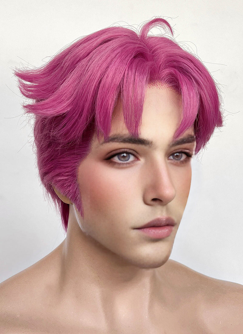 KPop Demon Hunters Saja Boys Abby Hot Pink Straight Lace Front Synthetic Men's Wig LF6145