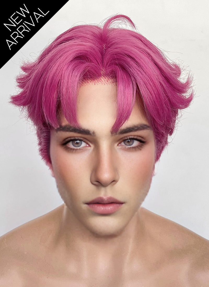 KPop Demon Hunters Saja Boys Abby Hot Pink Straight Lace Front Synthetic Men's Wig LF6145