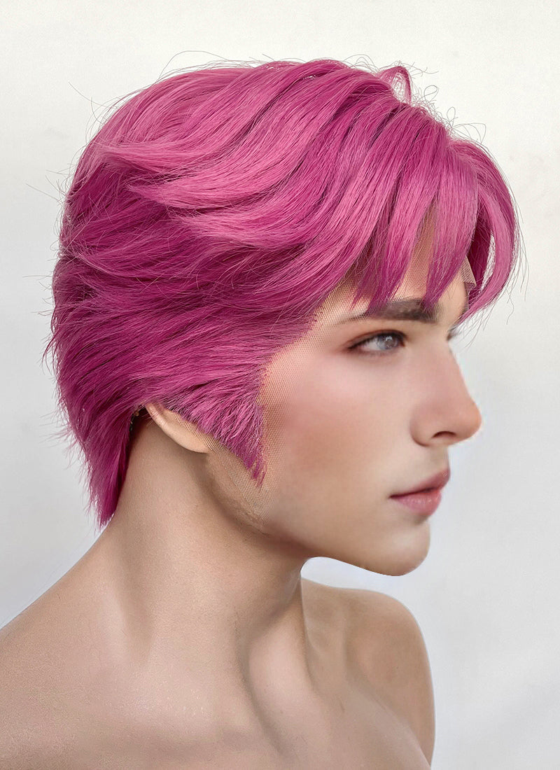 KPop Demon Hunters Saja Boys Abby Hot Pink Straight Lace Front Synthetic Men's Wig LF6145
