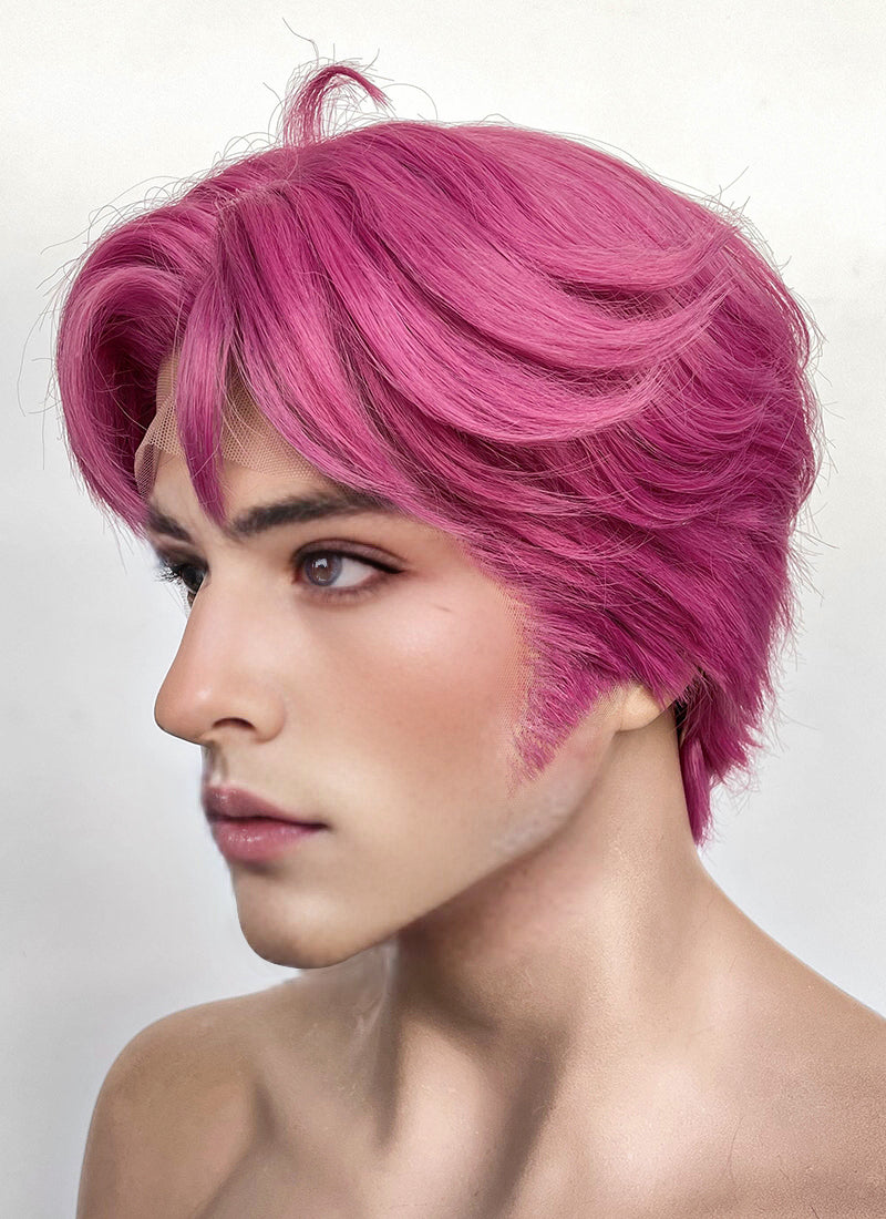 KPop Demon Hunters Saja Boys Abby Hot Pink Straight Lace Front Synthetic Men's Wig LF6145