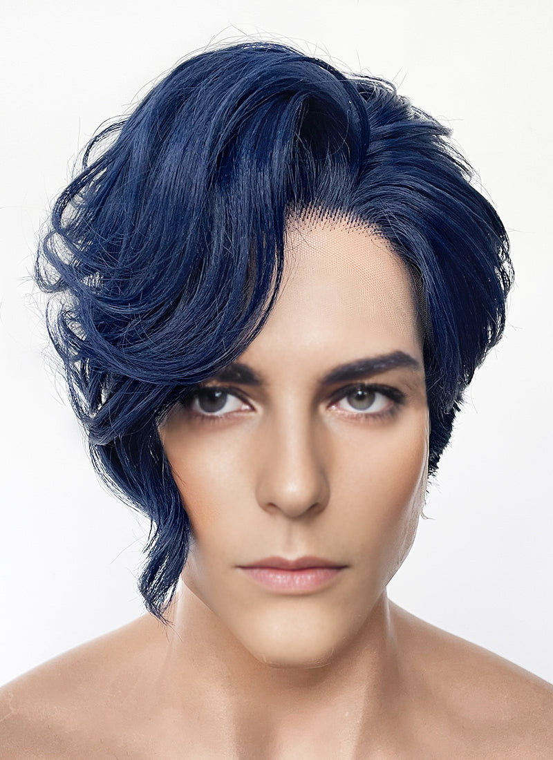Blue Wavy Lace Front Synthetic Hair Men's Wig LF6147