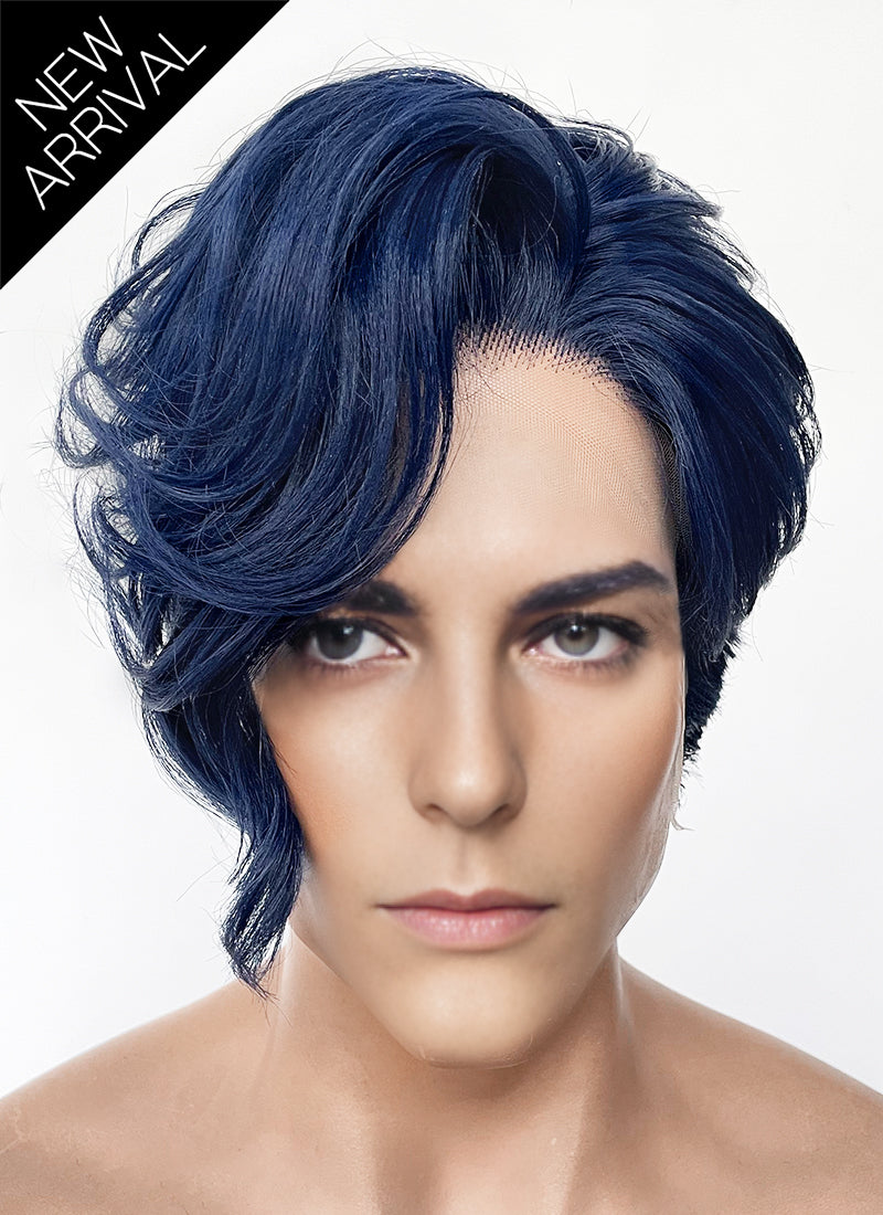 Blue Wavy Lace Front Synthetic Hair Men's Wig LF6147