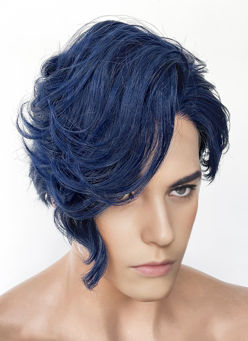 Blue Wavy Lace Front Synthetic Hair Men's Wig LF6147