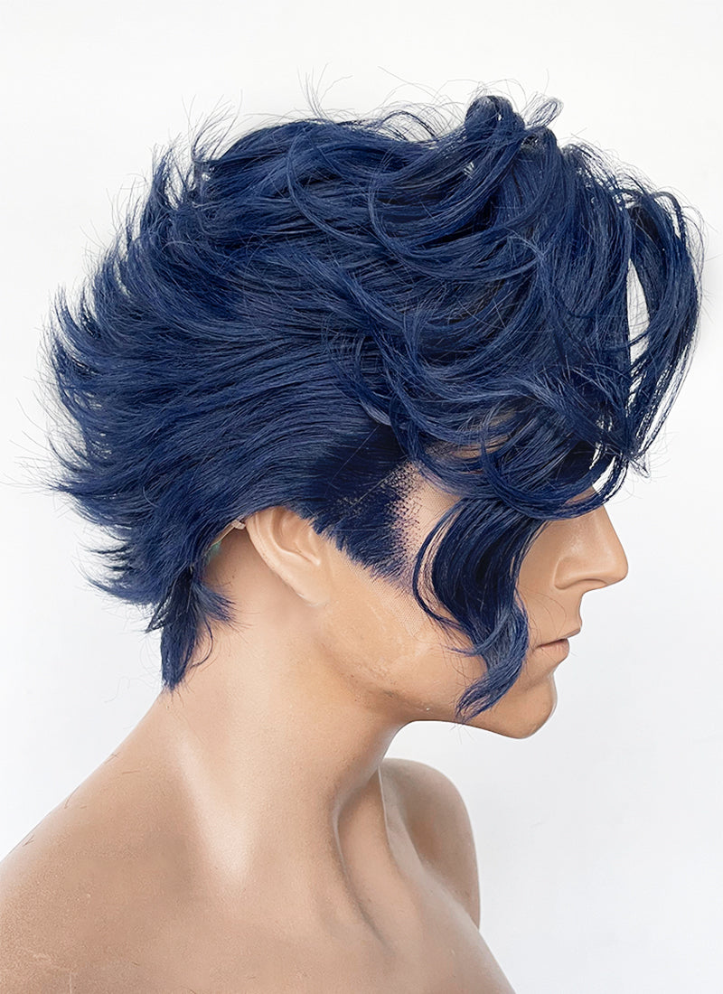 Blue Wavy Lace Front Synthetic Hair Men's Wig LF6147