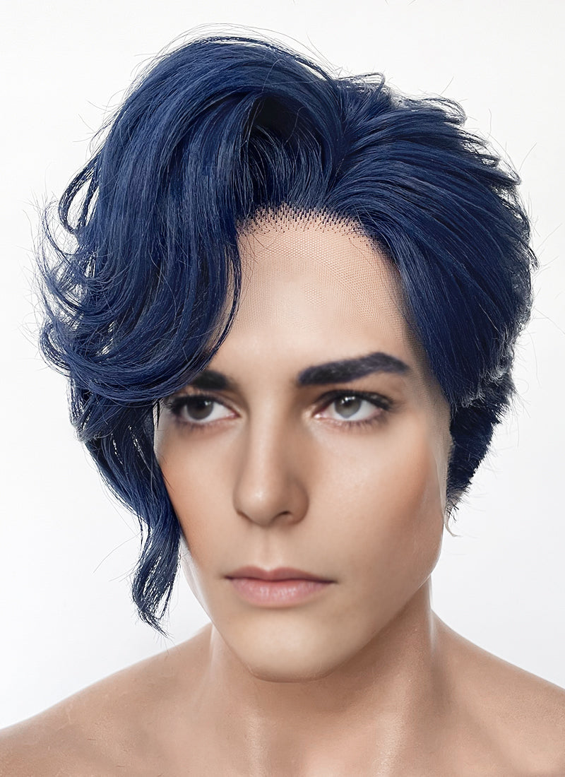 Blue Wavy Lace Front Synthetic Hair Men's Wig LF6147