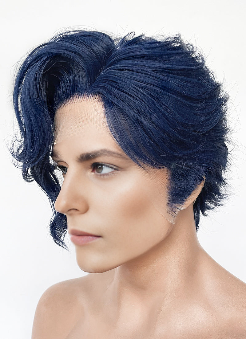Blue Wavy Lace Front Synthetic Hair Men's Wig LF6147