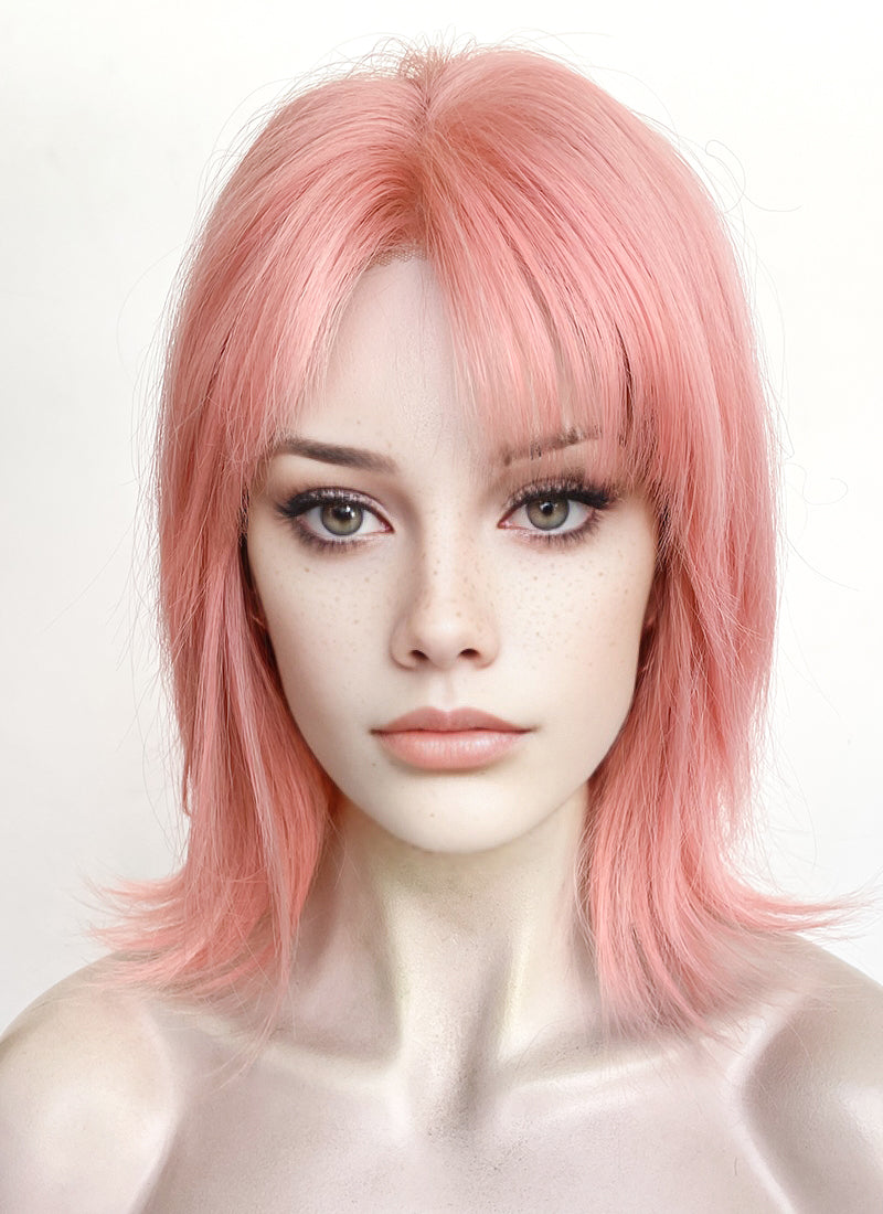 Pink Straight Bob Lace Front Synthetic Hair Wig LF8011