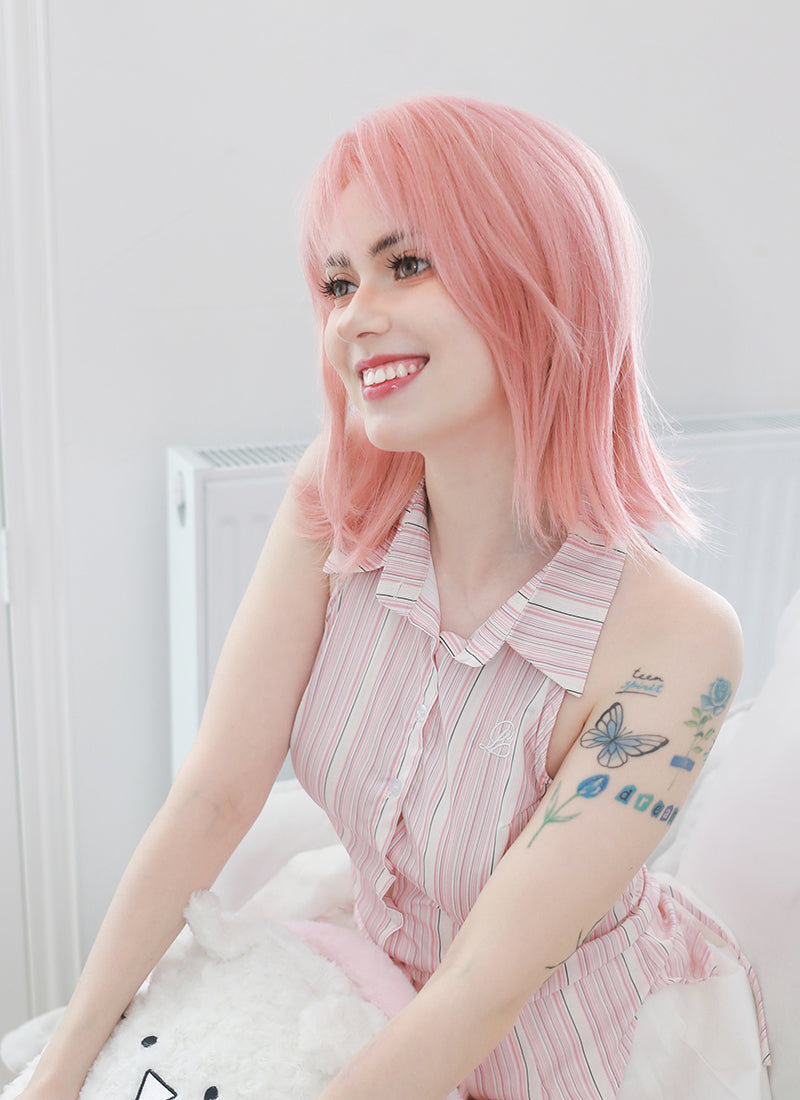 Pink Straight Bob Lace Front Synthetic Hair Wig LF8011