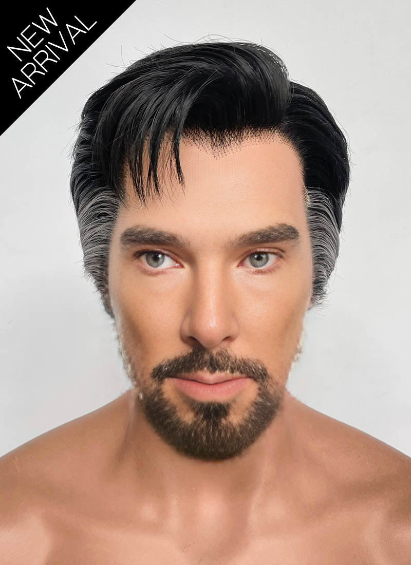 Marvel Doctor Strange Black Mixed Grey Straight Lace Front Synthetic Men's Wig LF8057