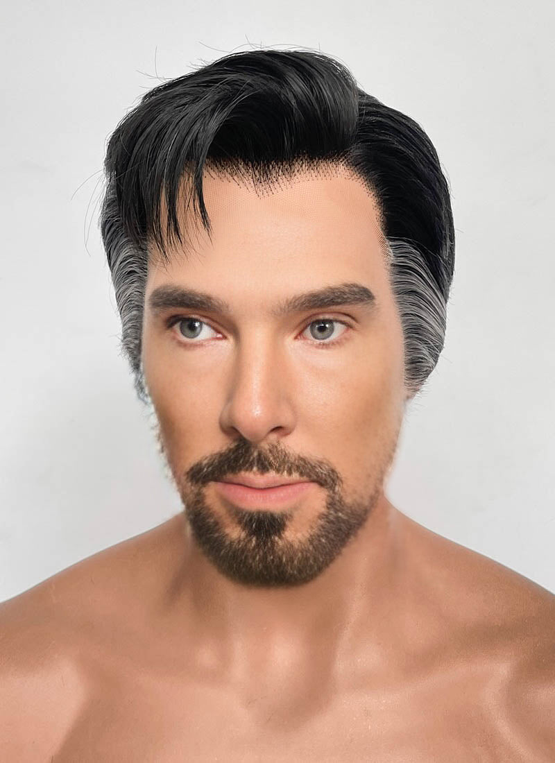 Marvel Doctor Strange Black Mixed Grey Straight Lace Front Synthetic Men's Wig LF8057