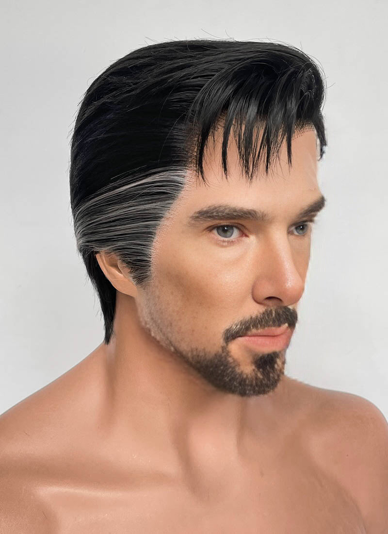 Marvel Doctor Strange Black Mixed Grey Straight Lace Front Synthetic Men's Wig LF8057