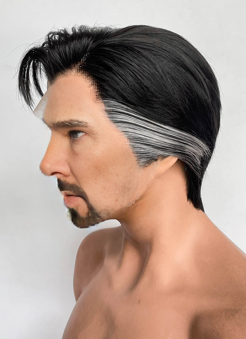 Marvel Doctor Strange Black Mixed Grey Straight Lace Front Synthetic Men's Wig LF8057