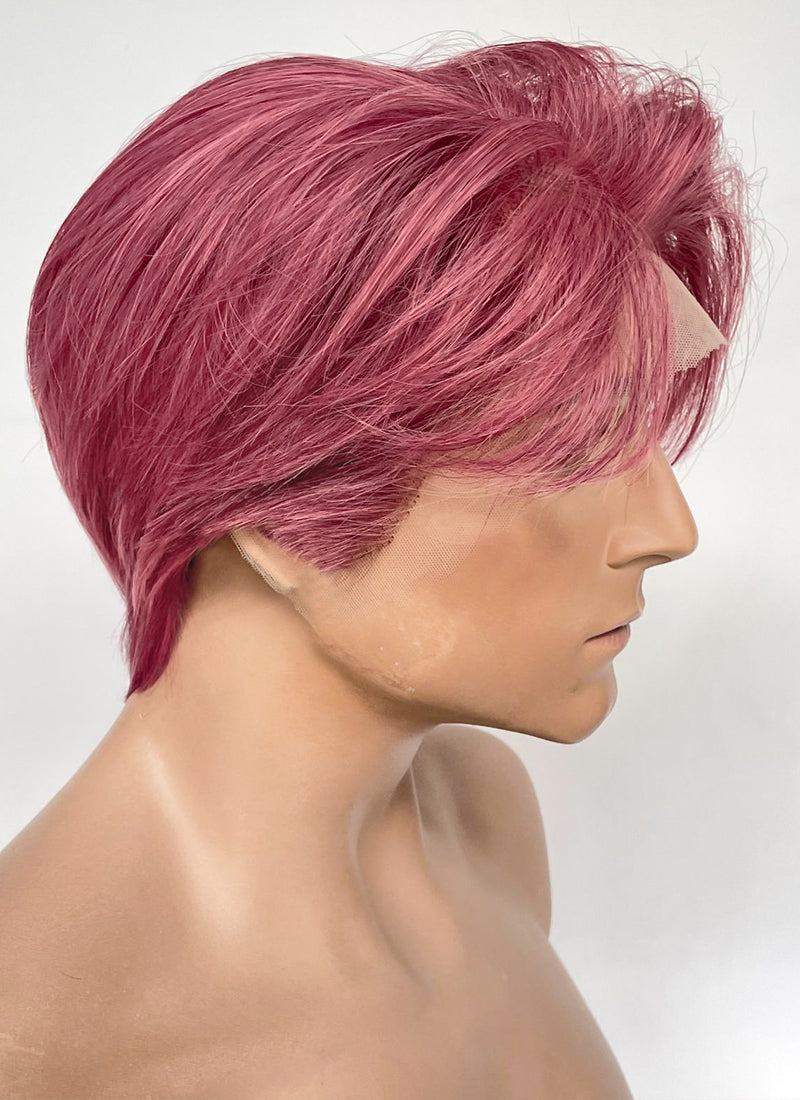 Red Mixed Pink Straight Lace Front Synthetic Hair Men's Wig LF8061