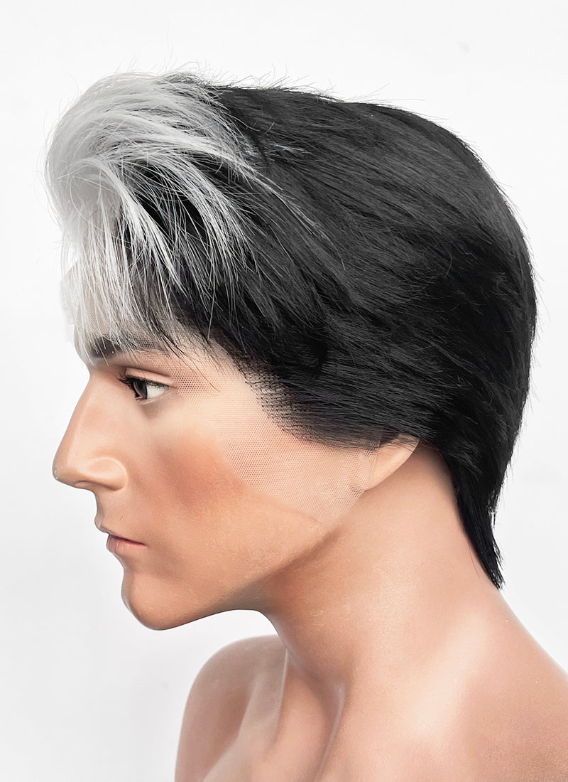 Black And White Straight Lace Front Synthetic Men's Wig LF8084