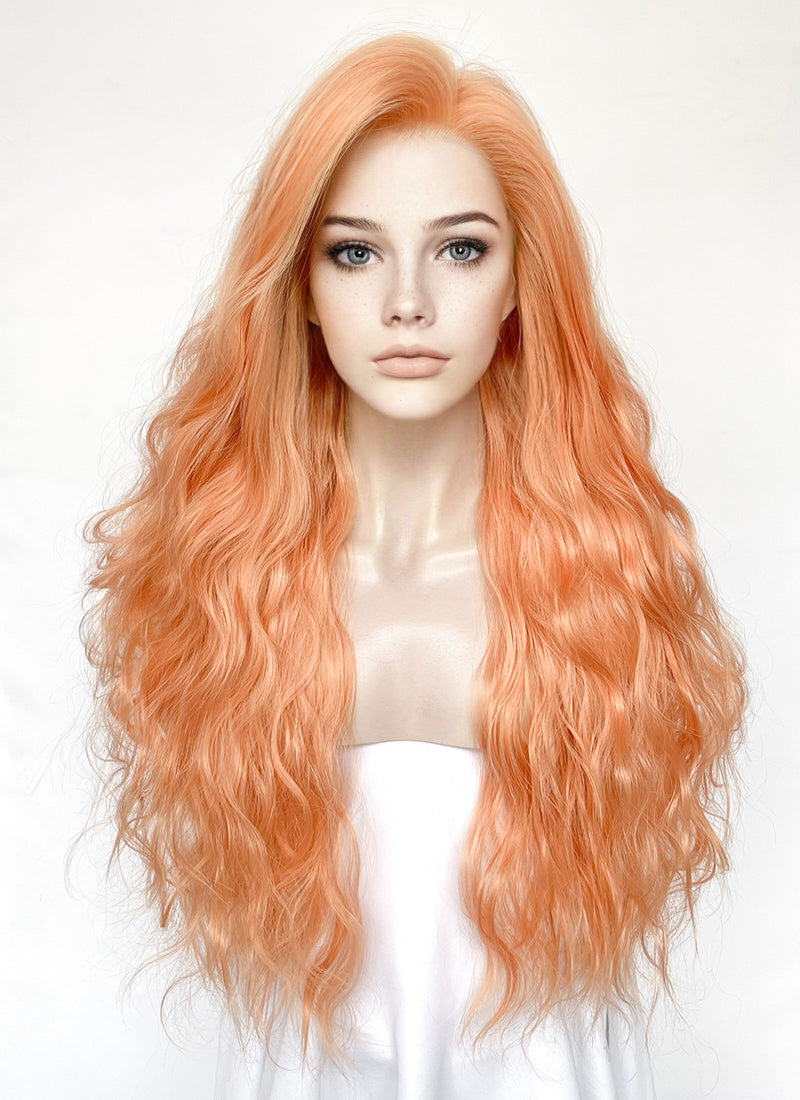 Peach Pink Wavy Lace Front  Synthetic Hair Wig LFK5540