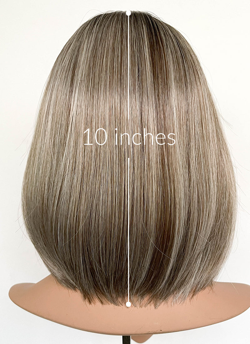 Balayage Blonde With Dark Roots Straight Mono Top Bob Lace Wig MN005
