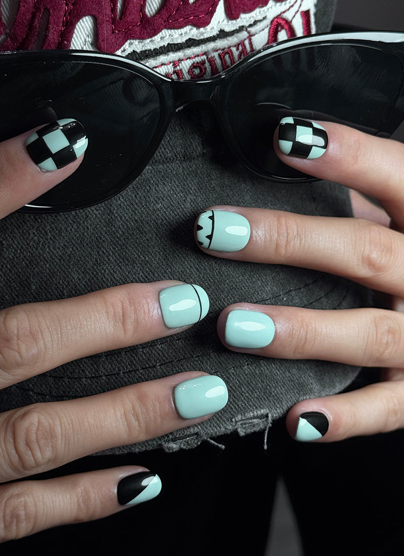 KPop Demon Hunters Saja Boys Baby Inspired Green Square Handmade Press-On Nails NF096