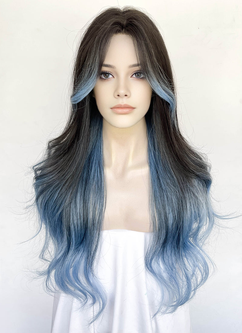 Brunette Mixed Light Blue Wavy Synthetic Hair Wig NL092 – Wig Is