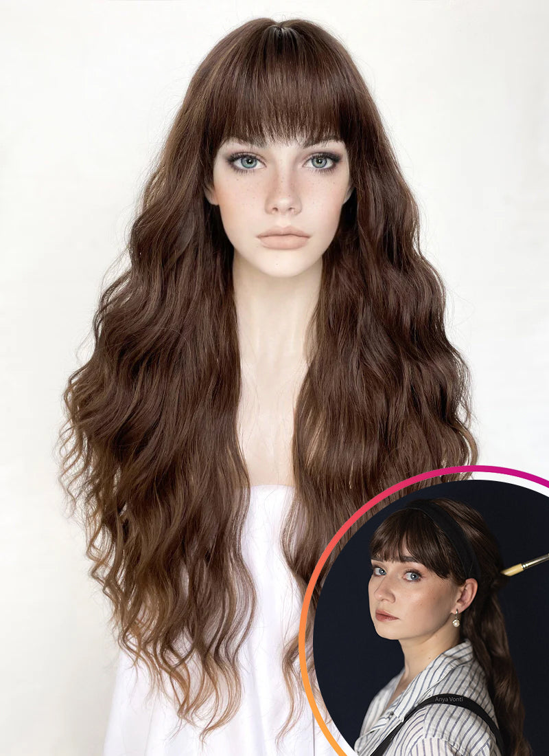 Two Tone Brown Wavy Synthetic Hair Wig NS422