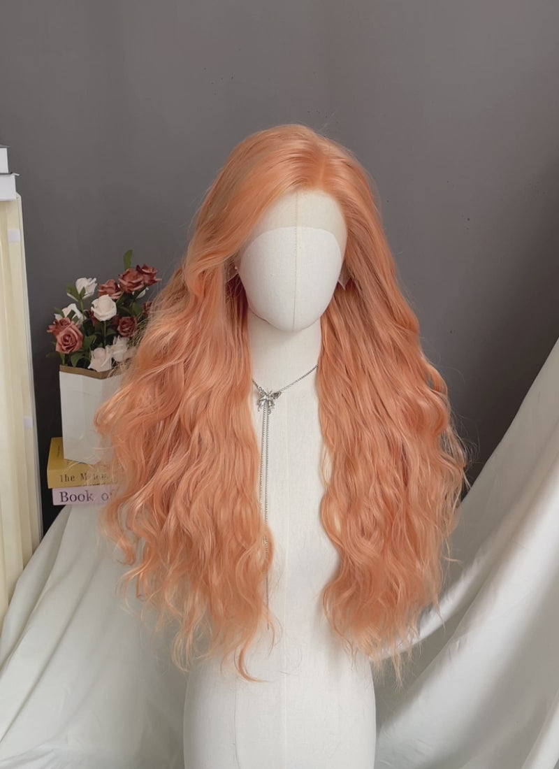 Peach Pink Wavy Lace Front  Synthetic Hair Wig LFK5540