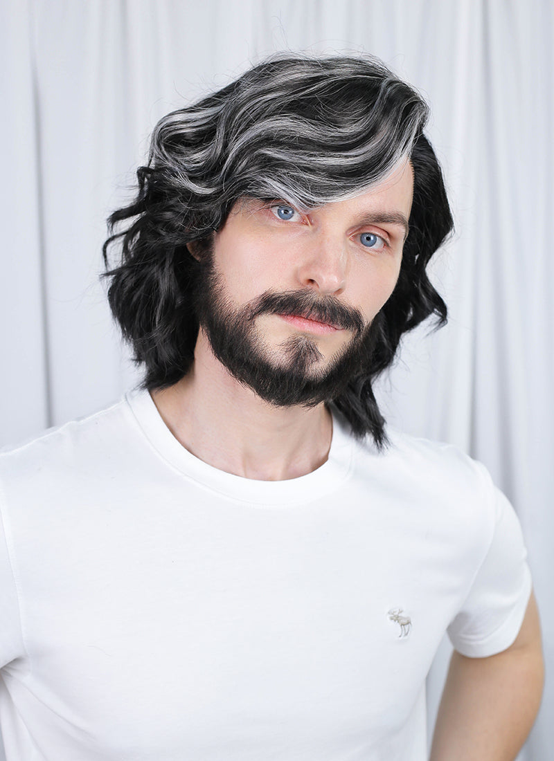 Clair Obscur: Expedition 33 Verso Black Mixed Silver Grey Wavy Lace Front Synthetic Men's Wig LF8067