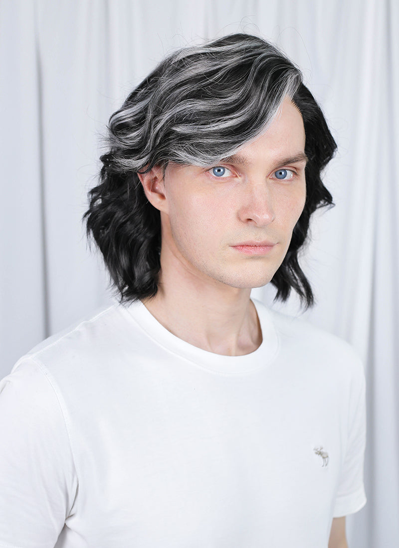 Clair Obscur: Expedition 33 Verso Black Mixed Silver Grey Wavy Lace Front Synthetic Men's Wig LF8067